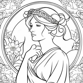 Pagina da Colorare della Signora Elegante di Alphonse Mucha | pagina da colorare Alphonse Mucha