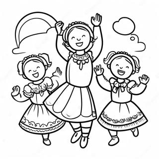 Pagina da Colorare del Ballo Folkloristico Polacco Tradizionale | pagina da colorare Polonia
