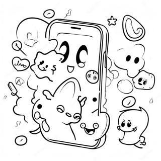 Carino iPhone 12 con Personaggi dei Cartoni da Colorare | pagina da colorare iPhone 12