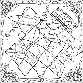 Pagina da Colorare di un Copriletto Patchwork per la Scuola Materna | pagina da colorare Coperta dell'asilo