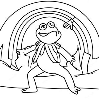Pagina da Colorare di Kermit che Canta in un Arcobaleno | pagina da colorare Kermit