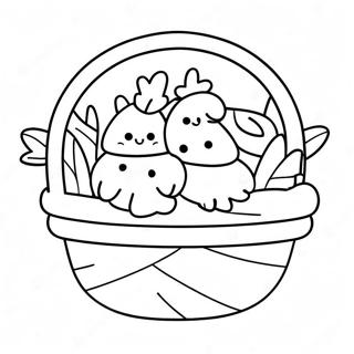 Pagina da Colorare di Peeps Colorati in un Cesto | pagina da colorare Peeps