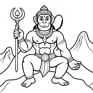 Pagina da Colorare di Hanuman con Montagna | pagina da colorare Hanuman