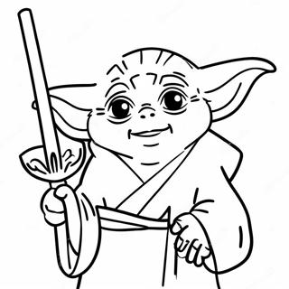 Pagina da Colorare di Yoda Divertente con Spada Laser | pagina da colorare Yoda