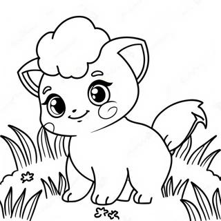 Pagina da Colorare del Carino Vulpix che Gioca nell'Erba | pagina da colorare Vulpix