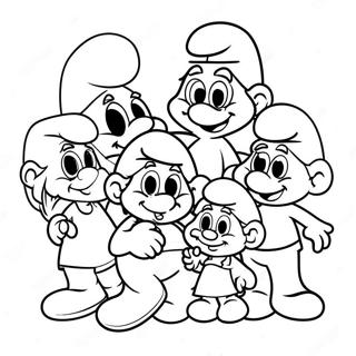 Pagina da colorare famiglia Puffo felice | pagina da colorare Puffi