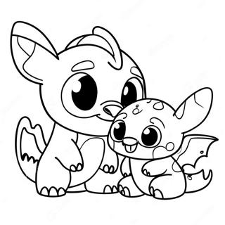 Pagina da colorare dei simpatici amici Stitch e Toothless | pagina da colorare Stitch e Sdentato