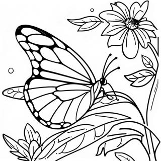 Pagina da Colorare Farfalla Monarca Colorata in Giardino | pagina da colorare Farfalla Monarca
