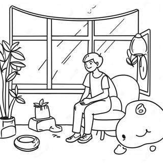 Pagina da Colorare di Scena Lofi Rilassante | pagina da colorare Lofi