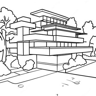 Pagina da Colorare del Design Architettonico di Frank Lloyd Wright | pagina da colorare Frank Lloyd Wright