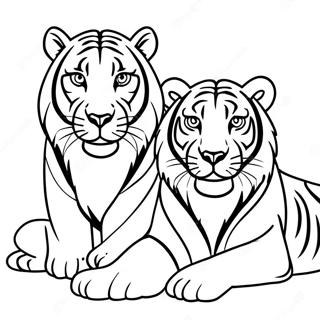 Pagine da Colorare di Leone e Tigre | pagina da colorare Leone e Tigre