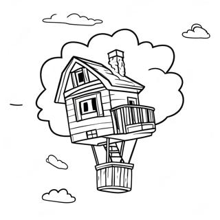 Pagina da Colorare della Casa di Up che Fluttua nel Cielo | pagina da colorare Su