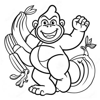 Pagina da Colorare di Dixie Kong con Banane Colorate | pagina da colorare Dixie Kong