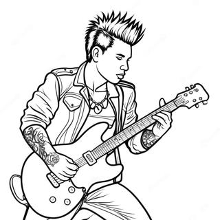 Pagina da Colorare del Chitarrista Punk Rock | pagina da colorare Punk