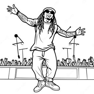 Pagina da Colorare di Lil Wayne che Si Esibisce sul Palco | pagina da colorare Lil Wayne