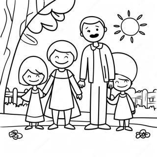 Pagina da Colorare di Famiglia con Figure Stilizzate | pagina da colorare Bastone