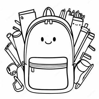 Pagina da Colorare Zaino Colorato con Materiale Scolastico | pagina da colorare Materiale Scolastico