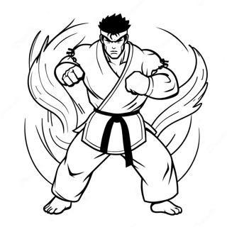 Pagina da Colorare di Ryu in Posizione di Battaglia Feroce | pagina da colorare Ryu