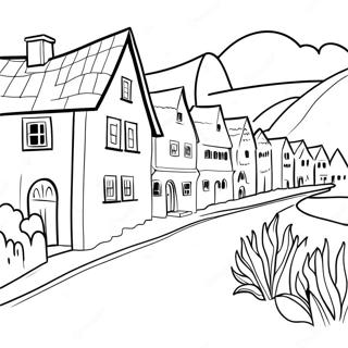 Pagina da Colorare di un Incantevole Villaggio Svizzero | pagina da colorare Svizzera