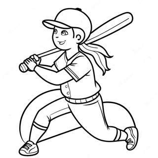 Pagina da Colorare di un Giocatore di Softball che Colpisce | pagina da colorare Softball