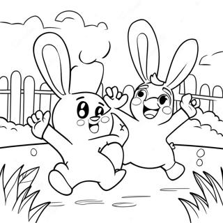 Pagina da Colorare dei Buffi Rabbids che Giocano nel Parco | pagina da colorare Rabbids