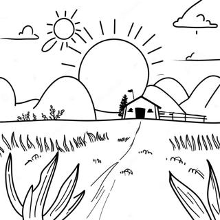 Giornata di Sole nel Campo Pagina da Colorare | pagina da colorare Campo