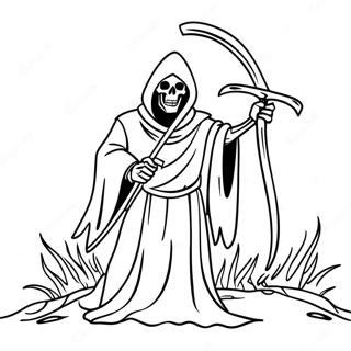 Pagina da Colorare Grim Reaper con Falce | pagina da colorare Morte