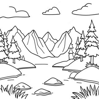 Pagina da Colorare di Scena Lacustre con Montagne Maestose | pagina da colorare Lago