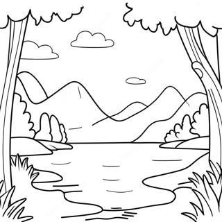 Pagina da Colorare di Sereno Tramonto su Lago Calmo | pagina da colorare Lago