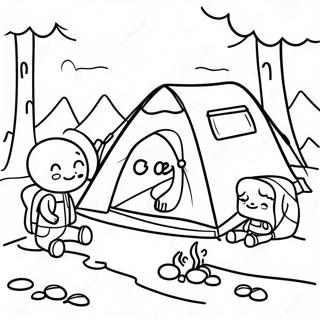 Pagina da Colorare di una Famiglia Carina in Campeggio | pagina da colorare Camper