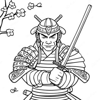 Pagina da colorare Samurai Katana con fiori di ciliegio | pagina da colorare Katana