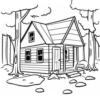 Pagina da colorare cabin rustica nel bosco | pagina da colorare Rustico