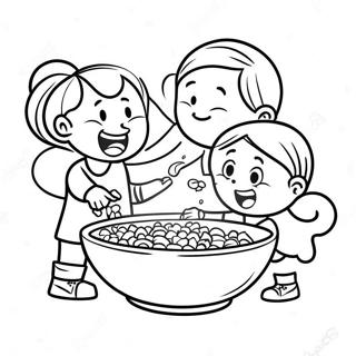 Pagina da Colorare Bambini Felici che Mangiano Cereali | pagina da colorare Cereali