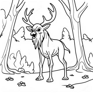 Pagina da Colorare del Wendigo Inquietante nel Bosco | pagina da colorare Wendigo