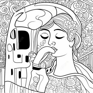 Pagina da colorare de Il Bacio di Klimt | pagina da colorare Klimt