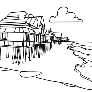 Pagina da Colorare della Scena della Spiaggia OBX | pagina da colorare OBX