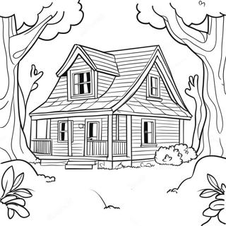 Pagina da Colorare del Cottage Incantevole nel Bosco | pagina da colorare Cottage