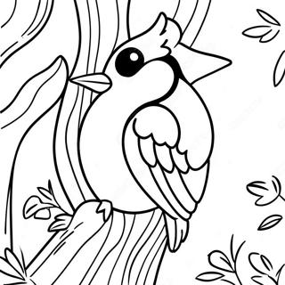 Pagina da Colorare di un Picchio Colorato su un Albero | pagina da colorare Picchio
