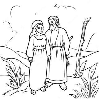 Pagina da Colorare Scena Biblica di Abramo e Sara | pagina da colorare Abramo e Sara