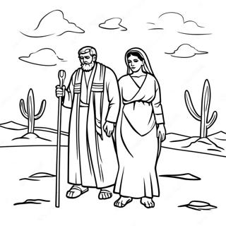 Pagina da Colorare Abramo e Sara nel Deserto | pagina da colorare Abramo e Sara