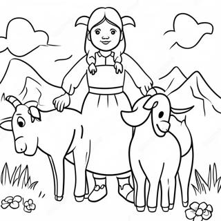 Pagina da Colorare Heidi con le sue Capre | pagina da colorare Heidi