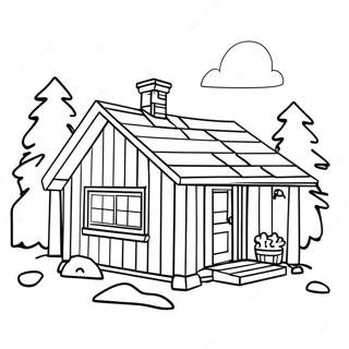Pagina da Colorare della Cabina Scandinava Accogliente | pagina da colorare Scandinavo