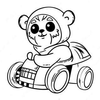 Pagina da Colorare del Carino Ewok con un Speeder | pagina da colorare Ewok