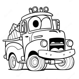 Pagina da Colorare Mater Divertente che Guida un Camion | pagina da colorare Mater