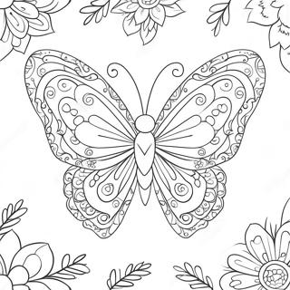 Pagina da Colorare Farfalla Cuore Colorata con Fiori | pagina da colorare Farfalla Cuore
