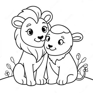 Pagine da Colorare dell'Amicizia tra Leone e Agnello | pagina da colorare Leone e Agnello