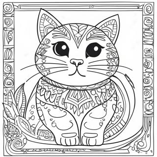 Pagina da colorare del gatto colorato di Laurel Burch | pagina da colorare Laurel Burch