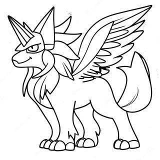 Pagina da Colorare di Solgaleo Maestoso in Battaglia | pagina da colorare Solgaleo
