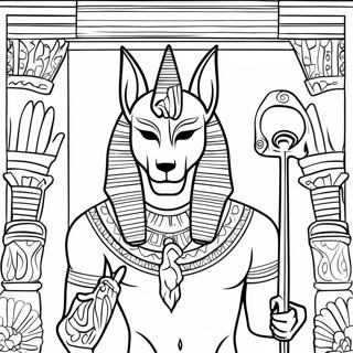 Pagina da colorare di Anubi con l'Ankh d'oro | pagina da colorare Anubi