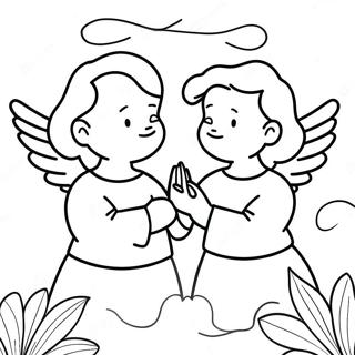 Pagina da Colorare di Angeli in Paradiso | pagina da colorare Cielo